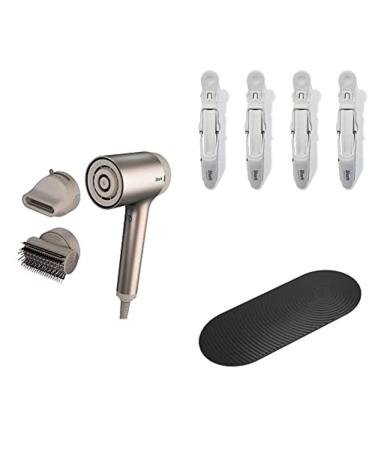 Shark HD112BRN Hair Blow Dryer HyperAIR Fast-Drying, Stone & HD100SAHCA Beauty Non-slip Alligator-style Accessory Clips, 4 Pack, Stone w/ HD100SANM Non-Slip Silicone Mat, Slate Stone Bundle With Concentrator, Styling Brush, Clips & Mat
