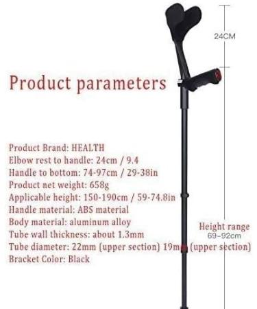 Forearm Crutches Adjustable Forearm Crutches/Black/Lighter Crutch with Integrated Shock Absorber 14 Height Adjustable Stops - for Standard and Tall Adults 1 Pair Lightw Prosperous - Buy Online on GoSupps.com