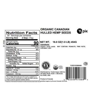Yupik Organic Canadian Hulled Hemp Seeds 1 lb - Vegan, GMO-Free, Vegetarian, and Gluten-Free Hemp Hearts - Buy Online on GoSupps.com