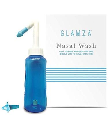 Neti Pot GLAMZA 300ml Sinus Rinse Bottle - Includes x1 Adult Nasal Rinse & x1 Child Nasal Wash Attachment for Complete Nasal Irrigation (300ml)