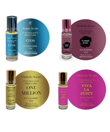 4 Fragrances roller Clashoky Scents Designer Inspired Perfume Oil Set 15ml Pour Homme and Pour Femme Collection