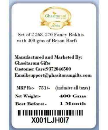 Ghasitaram Gifts Rakhi for Brother Rakhis Online - Set of 2 268 270 Fancy Rakhis with 400 GMS of Besan Barfi - Buy Online on GoSupps.com