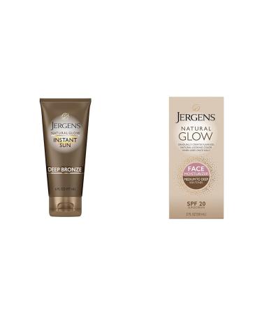 Jergens Natural Glow Instant Sun Sunless Tanning Moisturizer & Natural Glow Self Tanner Face Moisturizer SPF 20 Facial Sunscreen Medium to Deep Skin Tone Sunless Tanning Oil Free