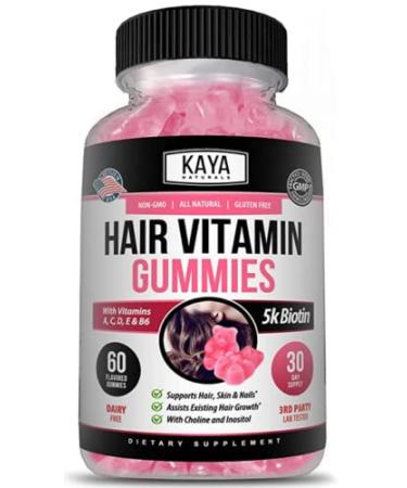 Kaya Naturals Hair Growth Vegetarian Vitamin Gummy Bears - Biotin Gummies | Hair Growth Vitamins with Biotin Vitamin D Vitamin B-12 Vitamin A and Folic Acid - 60 Count Natural Blueberry Flavor 60 Count (Pack of 1)