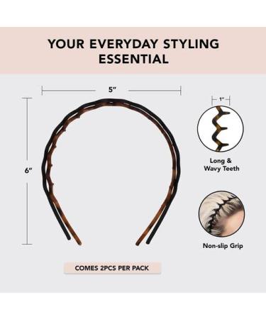 Kitsch Zig Zag Headbands - Men & Women's Recycled Plastic Hair Bands | Classic 90s Style | Wavy Headband with Teeth | 2pc Set in Black & Tort - Buy Online on GoSupps.com