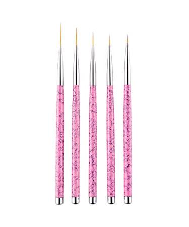 5 Pcs Nail Art Liner Brushes, 20/15/11/9/7mm Professional UV Gel Painting Nail Art Design Brush Pen Set Nail Art Point Drill Drawing Brush Pen Thin Nail Art Brush (Pink Marble)