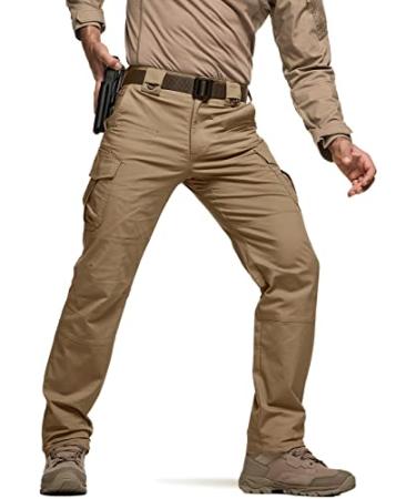 CQR Men's Flex Stretch Tactical Pants, Water Resistant Ripstop Cargo Pants, Lightweight EDC Outdoor Hiking Work Pants Tac-stretch Cargo Regular Coyote 36W x 36L