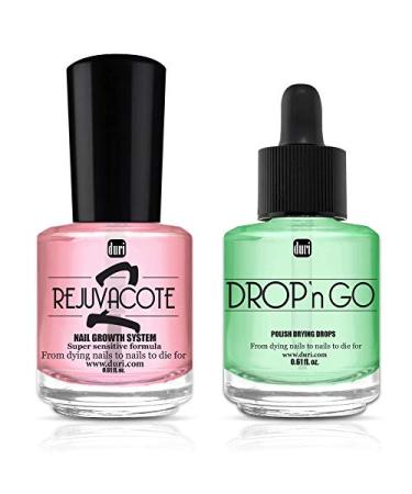 duri Rejuvacote 2 Nail Growth System Base and Top Coat Drop'n Go Nail Polish Drying Drops - Nails Hardening Growth Damage Repair Chipping Breaking and Brittle Treatment (0.61 fl.oz) Combo Pack