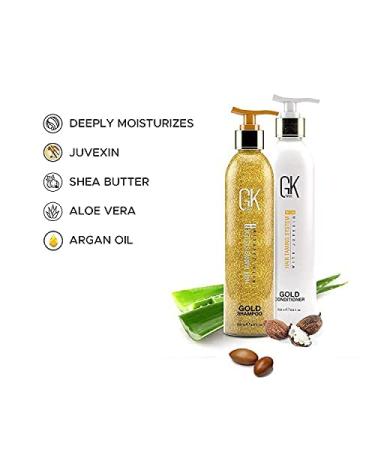 GK Hair Global Keratin Gold Shampoo & Conditioner 250ml | Moisturizing Hair Shine & Protection with Argan Oil & Shea Butter - International Shipping Available - Buy Online on GoSupps.com