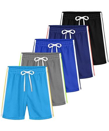 Poroka 5 Pack Toddler Boys' Mesh Shorts Quick Dry Athletic Shorts with Drawstring Boys Running Active Performance Shorts 5T Black grey navy blue royalblue