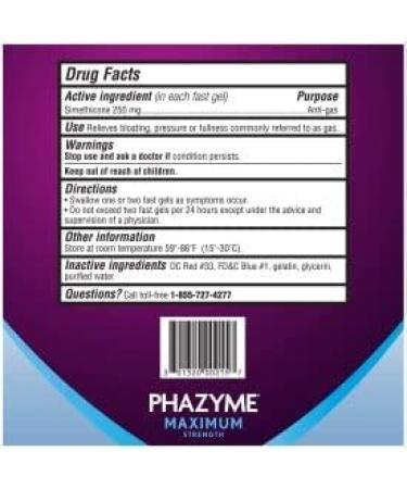 Buy Phazyme Maximum Strength Gas Relief - 250 mg Simethicone 36 Fast GELS x 4 Pack | International Shipping Available - Buy Online on GoSupps.com