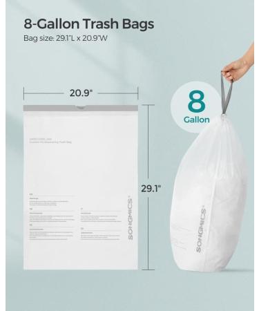 SONGMICS 8 Gallon Drawstring Trash Bags - 90 Count, Custom Fit Liners for Dual Trash Cans, Watertight Kitchen Garbage Bags - White (UKRB30A02) - Buy Online on GoSupps.com