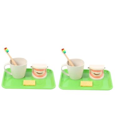 Healvian 2 Sets Early Dental Education Toys Clean Model Toiletries Preschool Wooden Reusable