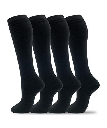 hello momoya Compression Socks for Women Men Knee High Running Stocking 20-30 mmHg Travel Athletic Large-X-Large A-4 Pairs-black