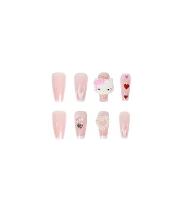 Nail Apparel Y2K Long Coffin Cute Kawaii Press on Nails 3D Cartoon Hot Pink - 24Pcs - Buy Online on GoSupps.com