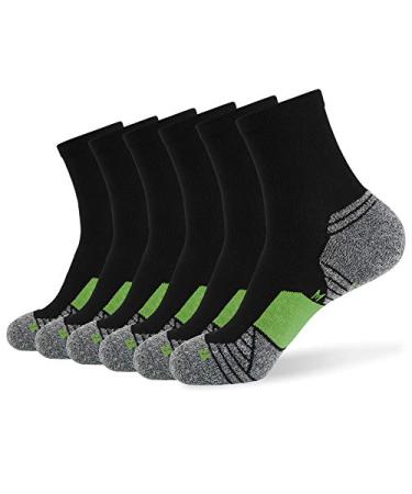 WANDER Men's Athletic Ankle Socks 6 Pairs Running Socks for Sport Low Cut Cycling Socks 6-9/10-12/12-14 6 Pairs Black Green 10-12