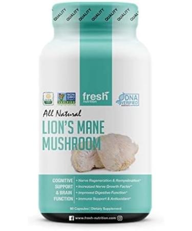 Fresh Nutrition Organic Lions Mane Mushroom Capsules - DNA Verified Formula - Rich in Alpha Glucan - Superfood Supplement - Vegan Friendly | Non GMO & Gluten Free - Buy Online on GoSupps.com