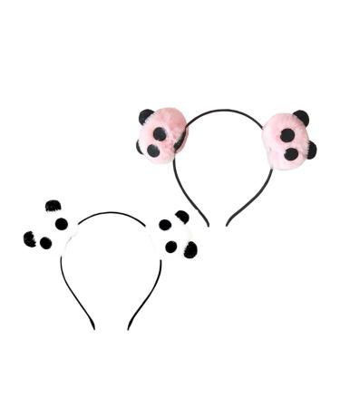 UUYYEO 4 Pcs Panda Headband Furry Hair Hoop Cartoon Pom Pom Hair Band Panda Hair Accessories for Girls