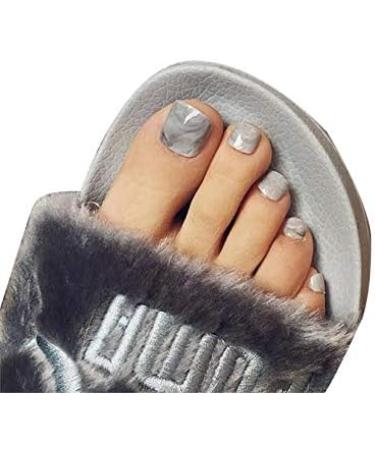 24Pcs Press On Toenails Marble False Toenails Full Cover French Tips Fake Toenails for Women Girls Sticker On Toenails Artificial Feet Nails Pedicure Art - Buy Online on GoSupps.com