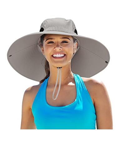 Leotruny Women Super Wide Brim Sun Hat UPF50+ Waterproof Bucket Hat for Fishing, Hiking, Camping C02-light Grey