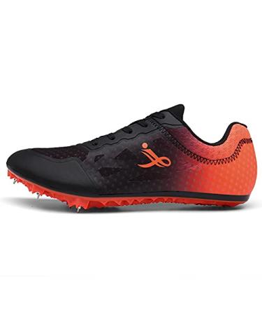 Professional Track and Field Shoes Men Women Spikes Sneakers Sprinting Running Training Lightweight Racing Match Kids High Jump Youth 8.5 Women/7 Men Black Orange