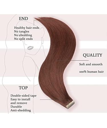 Hotlulana 18-Inch Dark Red Brown Tape Extensions - 100% Real Remy Hair 40g Invisible Skin Weft 20 PCs #33 - Buy Online on GoSupps.com
