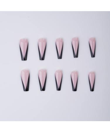 Xerling Gothic Black V Shape Nail Tips - 24 Pcs French Coffin Ballerina Press-on Nails for Women | Stylish Nail Art Kit - Buy Online on GoSupps.com