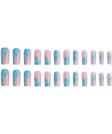 24Pcs/Set Press On Nails Spring Summer Blue Crushed Flower Long False Nails Acrylic Fake Nails Full Cover Nails Tips Artificial Finger Manicure Press on nails for Women and Girls - Buy Online on GoSupps.com