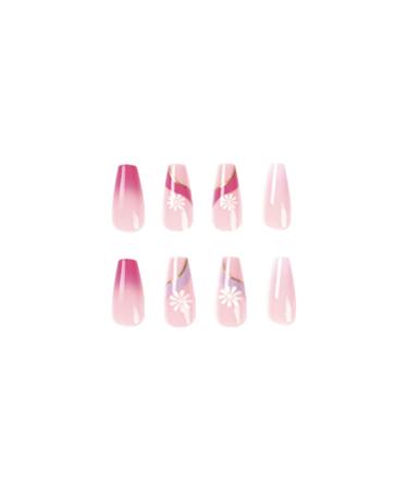 Justotry 24-Piece Coffin Floral Nails - Long Gradient Pink French Press-On Ballerina Fake Nails for Women - Buy Online on GoSupps.com