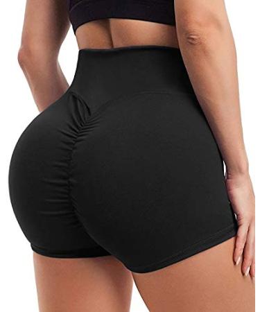 Booty Scrunch Shorts for Women Yoga Ruched Gym Workout High Waist Shorts Butt Lifting Hot Pants #1 Black X-Large