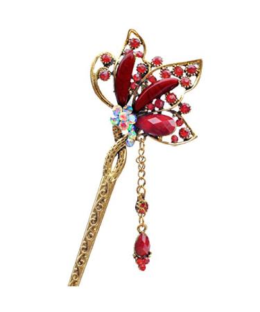 Chinese Traditional Style Red Butterfly Hair Stick for Women and Girls - YOY Fashion - Buy Online on GoSupps.com