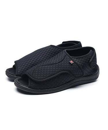 MEJORMEN Women's Diabetic Slippers with Extra Wide Width Adjustable Strap Open Toe Walking Shoes for Diabetic & Edema Swollen Feet Plantar Fasciitis Elderly 8 Black