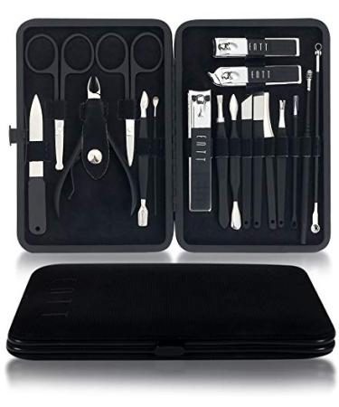 ENTT Manicure Pedicure 18 In 1 Grooming Kit for Men, Women - 18 PC Rubberized Finish Kit - Nail Clippers Kit - Premium Quality Professsional Kit - For Travel, Home, All Purpose Set (Black Case)