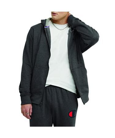 Champion Men's Powerblend Sweatshirt, Fleece Zip-Up Hoodie for Men, Iconic C Logo 4X-Large Granite Heather C Logo