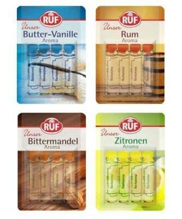 Pastry Essences in 4 Combo Flavours: Butter Vanilla Rum Bitter Almond and Lemon 16 Tubes 32g