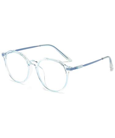 Vevesmundo blue light filter reading glasses Metal large round nerd glasses anti blue light glasses men+0.5 +1.0 +1.5 +2.0 +2.5 +3.5 +4.0 1 piece transparent blue 0.0 x