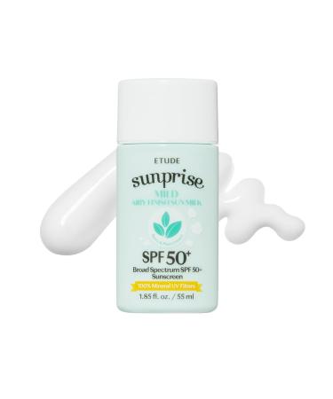 ETUDE Sunprise Sunscreen Mild Sun Milk SPF 50+ / PA++++ (55ml) | Sebum-free Non-Sticky Long Lasting Protection 100% Mineral Korean Sunscreen for sensitive skin