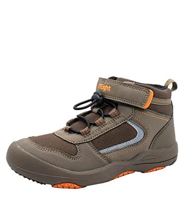 i78 Kids Boys Girls Boots Synthetic Leather Mid Sneakers Non-Slip Lightweight for Outdoor Running Trekking Trail Walking Sport Hook and loop Anti Collision Brown Boomerang 1 Little Kid