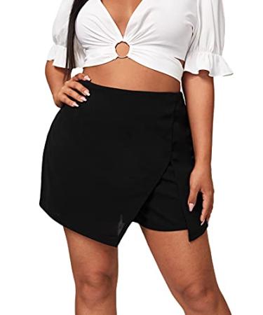 Floerns Women's Plus Size Asymmetrical Skorts High Waisted Skirts Shorts XX-Large Plus Black