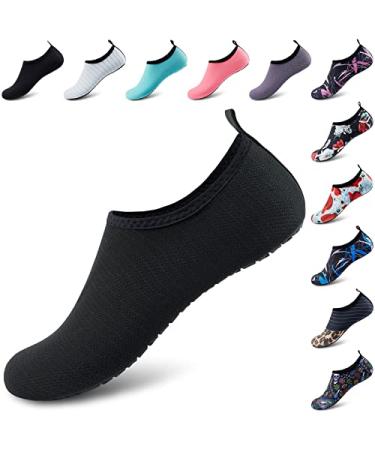 Deevike Water Shoes for Women Men Barefoot Quick-Dry Aqua Socks Slip-on for Beach Swim Surf Yoga Exercise 9-10 Women/7.5-8.5 Men 1-n-black