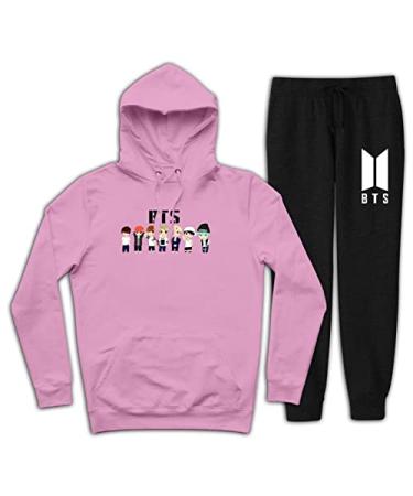 Earlean Youth Pullover Hoodies and Sweatpants 2 Piece Outfit Set Jogging Tracksuit Sweatshirt Set Small A3pink