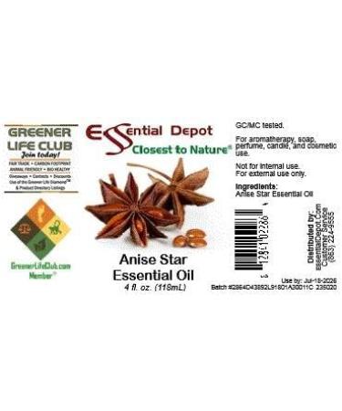 Essential Depot Anise Star Essential Oil - GC/MS Tested - Supplied in 4 oz. Amber Glass Bottle with Black Phenolic Cone Lined and Safety Sealed Cap - Buy Online on GoSupps.com