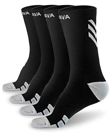 DOVAVA Dri-tech Compression Crew Socks (4/6 Pairs), Comfort Anti-Blister Boost Circulation Large-X-Large Black (4 Pairs)