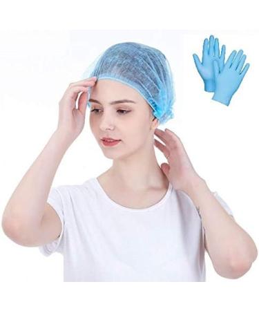 100 Pcs-21 Bouffant Disposable Hair Net Caps Bundle with Gloves - Blue (21 Inch) | For Microblading, Tanning, Food Service, Sleeping - Buy Online on GoSupps.com