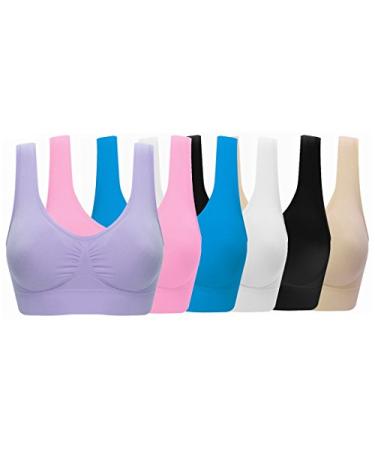 Women's Comfort Workout Sports Bra Low-Impact Activity Sleep Bras Large 6  Pack Black White Beige Blue Pink Light Purple