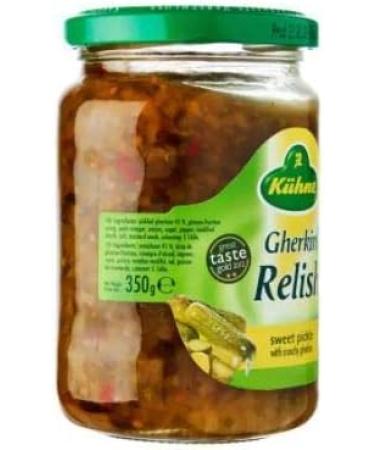 Kuhne Sweet Pickle Gherkin Relish 350g - Mustard Gherkin Relish with Crunchy Gherkin Cubes and Mustard. Complements Meat Dishes Sandwiches or hot Dogs. - Buy Online on GoSupps.com