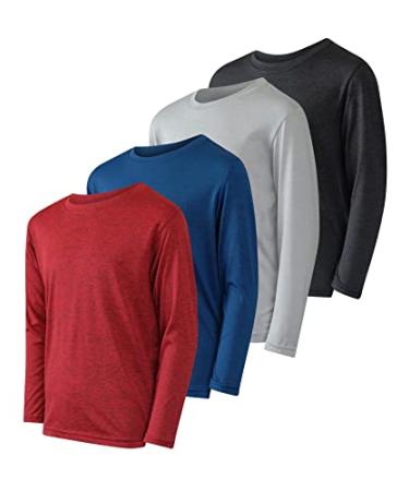 4 Pack: Youth Dry-Fit Moisture Wicking Active Athletic Performance Long-Sleeve T-Shirt Boys & Girls Large Set 3