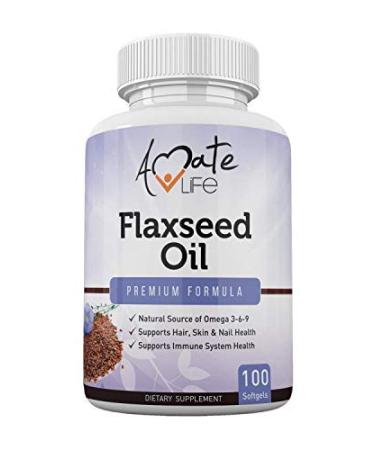 Flaxseed Oil Softgels 1000mg with Omega 3 6 9 Made Organic Ingredients for Cardiovascular Health & Immune Support, Promotes Healthy Skin, Nails & Hair Supplement Made in USA 100 Capsules by Amate Life