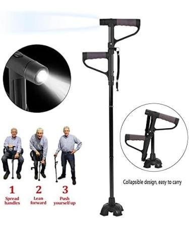 Canes Walking Cane Retractable Collapsible Anti Slip Height Hand Walking Stick with LED Light Double T Handle Elderly Walking Cane for Old Man - Buy Online on GoSupps.com