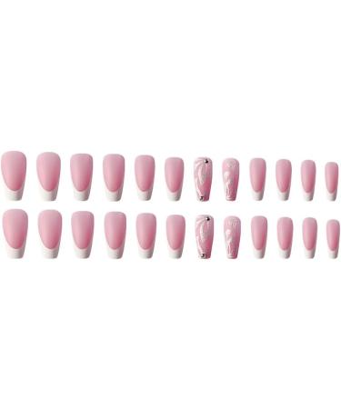 French Tip Press on Nails - Long Square Press On Nails with Nail Tips petal Dot drill Design Glossy meat pink press on nails Acrylic False Nails Cute Artificial Nails - Buy Online on GoSupps.com